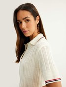 Resim Polo Yaka Triko Kazak Kısa Kollu Dokulu 