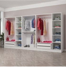 Resim Minar Kale 8 Bölmeli 4 Çekmeceli Giyinme Dolabı Beyaz 190cm 