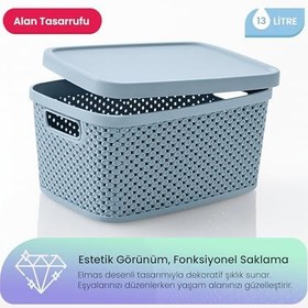 Resim Hobby Life Diamond Serisi Saklama Kutusu 13 Litre – Elmas Desenli Kapaklı, Geniş Hacimli ve Şık 