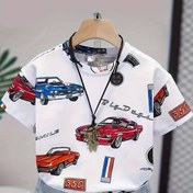 Resim Gençler İçin Havalı Araba Grafikli Tişört - Erkek Çocuklar İçin Yaz Modası Kısa Kollu, Canlı Rastgele Araba Baskıları, Esnek Polyester-Spandex Karışımı, Makinede Yıkanabilir, Yuvarlak Yaka - Oyun Zamanı & Geziler İçin Mükemmel 