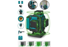 Resim Böhrer Şarjlı Çift Akülü Profesyonel 4 Köşe 4×360 16 Satır Yeşil Çizgi Lazer Hizalama 