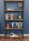 Resim FurnatureDesign Metal Kitaplık 5 Raflı Dekoratif Kitaplık Atlantik Çam 
