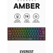 Resim Everest Amber Type-C Bağlantılı Rgb Ledli Mekanik Gaming Oyuncu Klavye Q Red Switch 