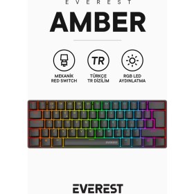 Resim Everest Amber Type-C Bağlantılı Rgb Ledli Mekanik Gaming Oyuncu Klavye Q Red Switch 