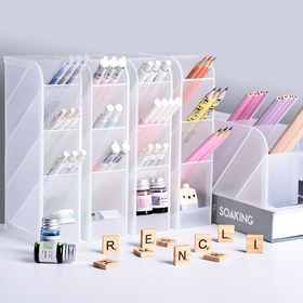 Resim Çekmeceli Çok Fonksiyonlu Şeffaf PVC Masa Düzenleyici - Şeffaf Ofis & Sanat Malzemeleri Saklama Kutusu, File Kalem Tutucu ile, Markerlar, Kalemler, Kurşun Kalem, Ofis Malzemeleri ve Aksesuarlar için İdeal 