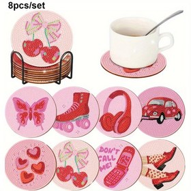 Resim 8 adet DIY Elmas Boyama Altı Seti - Kaymaz, İzole Yuvarlak Plakeler ile Braketler, El Yapımı Mozaik Sanat, Ahşap Malzeme, İçecekler ve Hediyeler için Mükemmel, İçecek Altı | Eğlenceli Tasarım | Ahşap Altı, Altı 