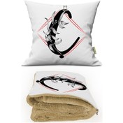 Resim Ç HARFİ Baskılı Kişiye Özel Opsiyonel Battaniyeli Yastık Kırlent 2 in 1 