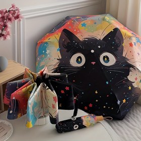 Resim Siyah Kedi ve Yıldız Otomatik 8 Kemik Katlanabilir Şemsiye - Otomatik Kapanma, Dayanıklı Polyester ve Demir Çerçeve, Yağmur ve Tüm Hava Durumları İçin Kompakt Tasarım, Modern Estetik, Kullanıcı Dostu İşlem 