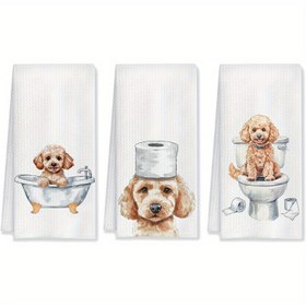 Resim 3 adet Poodle Banyo Havlu Seti - 45.72x66.04 cm Yumuşak Polyester El Havluları, Çocuklar ve Köpek Severler için Mükemmel, Makinede Yıkanabilir, Banyo Dekoru | Eğlenceli Köpek Tasarımı | Dayanıklı Havlular, Poodle Aksesuarları 
