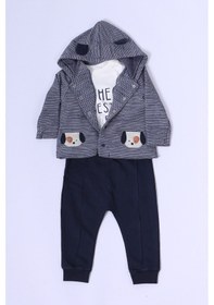 Resim Erkek Bebek 3'lü Takım Köpek Baskılı D44 Lacivert 