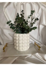 Resim Mevidecor Baloncuk Vazo 18 Cm Modern Dekoratif Seramik Vazo Mutfak, Salon Şık Tasarım Beyaz 