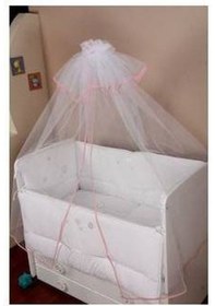 Resim Hugoy Bebek beşik cibinliği ve demiri, cibinlik ince pembe 