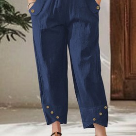 Resim 1 adet Kadınlar için Şık Tek Renkli Harem Pantolon, Esnek Olmayan Dokuma Kumaş ile Dokulu Ayak Bilekliği ve Düzensiz Dekoratif Düğmeler, Sonbahar Mevsimi Modası 