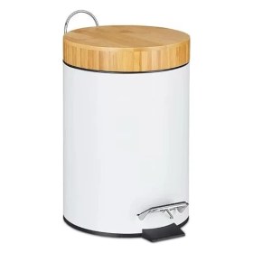 Resim Home Bambu Kapaklı Metal Çöp Kovası - Hidrolik Sistemli Yavaş Kapanma Özellikli, Pedallı, Banyo ve Mutfak Için Şık ve Fonksiyonel Tasarım (Beyaz, 3 Litre) 