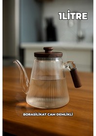 Resim Akasya Kapaklı Ve Saplı Cam Demlik - Isıya Dayanıklı - Cam Demlikli - 3 Parça - 1 Litre Cam 