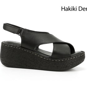 Resim Gönderi R Kadın Siyah Cırt Bantlı Dolgu Topuk Hakiki Deri Sandalet Dyza70945814 Siyah 