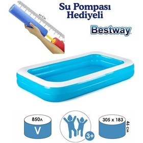 Resim Su Pompalı-bestway 54150 Jumbo Deluxe Dikdörtgen Şişme Aile Havuzu 305x183x46 Cm Mavi 