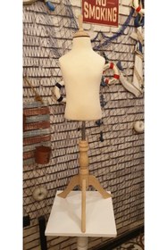 Resim Manken İstanbul Çocuk Krem Kumaşlı Doğal Ahşap Ayaklı 6 Yaş Terzi Mankeni Prova Mankeni Vitrin Mankeni 