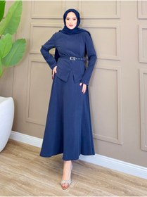 Resim ALLİNOFFİCİAL Kemerli Asimetrik Modal Takım Lacivert 