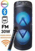 Resim Zineets Işıklı Büyük Boy Party Box Bluetooth Hoparlör Taşınabilir Şarjlı Ses Sistemi Kablosuz Karaoke Mic 