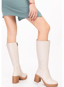 Resim Artı-artı006-0120 Kadın Bej Platform Topuklu Çizme 001 