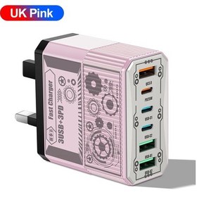 Resim 25w 3usb + 3pd Şarj Cihazı 6 Port Hızlı Şarj Qc3.0 Tip C Cep Telefonu Duvar Jj304-3a3c Uk Pink 1 Adet 