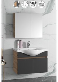 Resim Yıldız 80 Cm Atlantik Çam-Antrasit Gri Mat Mdf Seramik Lavabolu A Antrasit - Atlantik Çam 