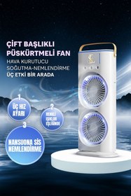 Resim EN SİGA Şarjlı Su Püskürtmeli Iki Pervaneli Serinletici Vantilatör Döner Kumandalı Masa Kamp Ofis Ev Fanı 