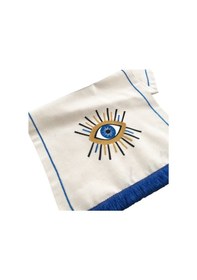 Resim Gözdeseni Nakışlı Runner Buldan Keten - Mavi 4'lü Kumaş Supla Çok Renkli 