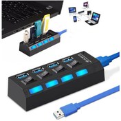 Resim 4 Port Usb 3.0 Çoklayıcı Hub Anahtarlı Işıklı On Off Chipli Model 
