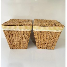 Resim Beyaz Atölye 2li Sarı İç Korumalı Hasır Kapaklı Çok Amaçlı Patates ve Soğan Sepeti 