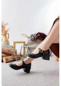 Resim Kadın Sofya Siyah Cilt 6 Cm Tek Baretli Topuklu Lofer Ayakkabı Siyah 