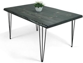 Resim Doğal Ağaç Masif Kütük Yemek Masası 90cm x 150cm (Metal Ayak) 