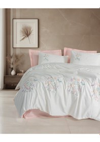 Resim Cotton Box 3d Nakışlı Saten Çift Kişilik Nevresim Takımı Liva Pudra Pudra 