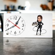 Resim Kırbaçlı Deri Kıyafetli Kadın Karikatürlü Masa Saati 