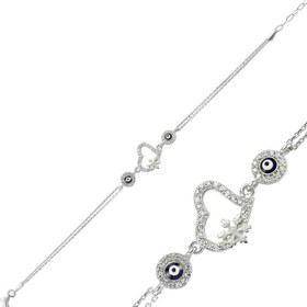 Resim Bracelet en argent avec cœur et flocon de neige contre le mauvais œil 