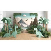 Resim Venspor Dinozorlar ve Dağ Manzarası ile Çocuk Temalı Arkaplan, 200x150cm, Fon, Duvar Örtüsü 