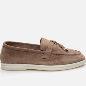 Resim BEJ-BEIGE, , Hakiki Deri Bej Kadın Loafer 