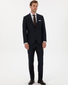 Resim Cacharel Lacivert Slim Fit Mikro Desenli Mono Yaka Yün Karışımlı Takım Elbise 