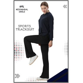 Resim Kadın Spor Eşofman Takım İspanyol Paça Çift Cepli Alt &kapüşonlu Kanguru Cepli Üst Lacivert 3053 Lacivert 