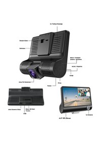 Resim 3 Kameralı Araç İçi Kamera 4 Ips Ekran Full Hd 1080p Ön + Arka + İç Kamera Gece Görüşlü G-sensörlü 