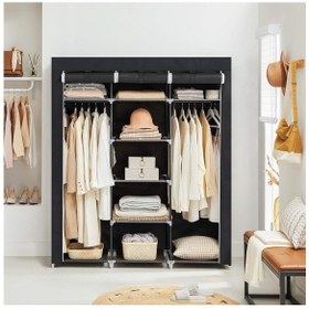 Resim Bez Dolap Xxl İki Askılıklı Ortadan Raflı Dolap Hugo Siyah Gardırop Siyah 