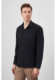 Resim Morven Erkek Siyah Basic Düz Desen Cepli Sert Yaka Regular Fit Gömlek Siyah 