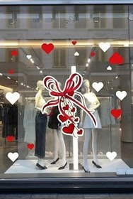 Resim Birbirine Bağlı Kalpler Sevgililer Günü Cam Vitrin Sticker, Kırmızı ve Beyaz, Kendinden Yapışkanlı Vitrin Duvar Dekorasyonu 