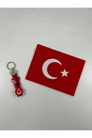 Resim TKY Tasarımı Kendin Yap Türk Bayrağı Desenli Araç İçi Torpido Üstü Kaydırmaz Ped ve Anahtarlık Seti 
