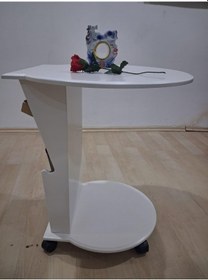 Resim Hobi Erc 90589 Cepli Ufo Sehpa Tekerlekli Ahşap Mdf Parlak Lake Beyaz Kanepe Sehpası El Yapım Beyaz 