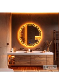 Resim Envara Amber Led'li Lazer Kumlamalı Lavabo & Banyo Aynası Dokunmatik Sensörlü 90 X 90 Turuncu 