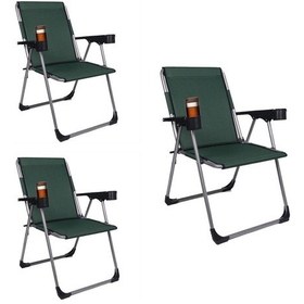 Resim Alin Metal Kamp 3''lü 140 Kg Taşima Kapasiteli Lüks Bardaklıklı Kamp & Piknik Sandalyesi Ssd-04 Yeşil 