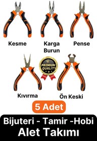 Resim Svein Profesyonel Bijuteri Set Dayanıklı Kıvırma Kesme Pense Yan Keski Karga Burun Hobi Alet Takımı 5 Adet 