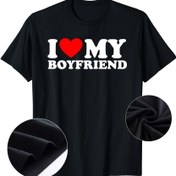 Resim Benim Sıcak Kız Arkadaşım İçin Siyah Grafik T-Shirt - Rahat Yuvarlak Yaka Kısa Kollu Üst, Mükemmel Sevgililer Günü Hediyesi, Bahar/Yaz Koleksiyonu, Her Gün T-shirt|Oyuncağı Tasarım|Konforlu Kesim 